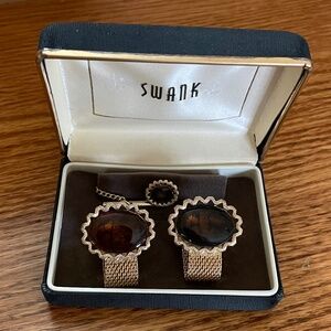 SWANK Vintage Gold Mesh Wrap Cufflink & Tie Tack Set NIB